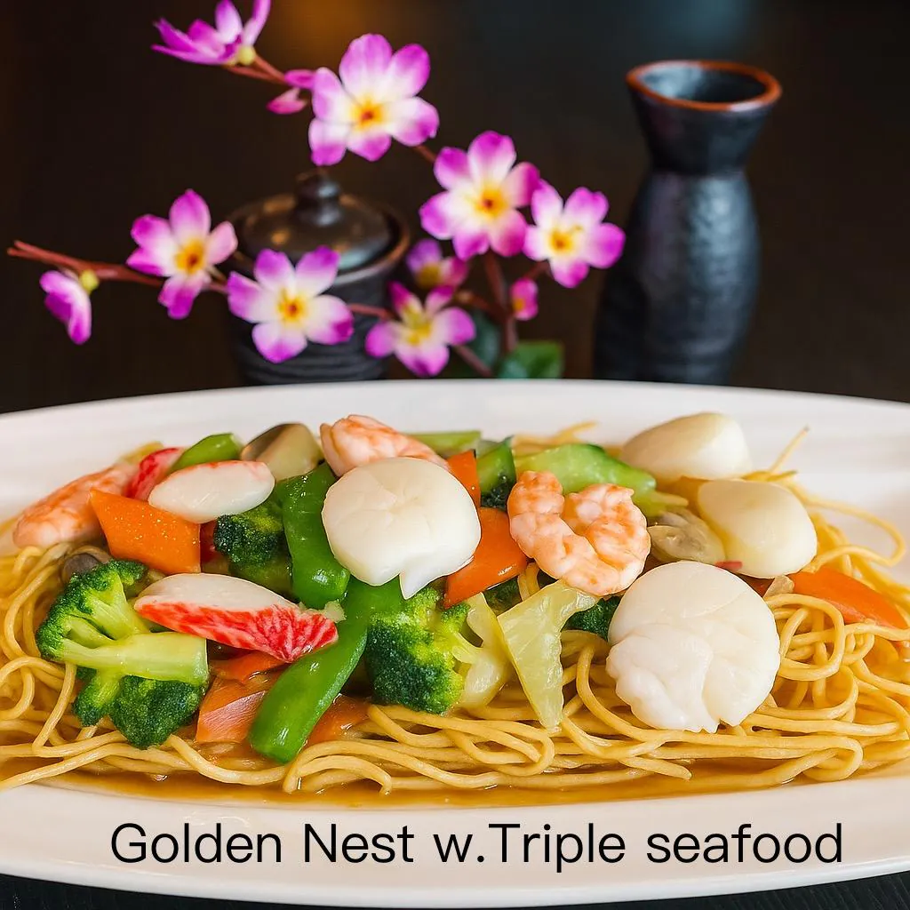 Golden Nest with Triple Seafood at Kirin Asian Fusion Asian Restaurant in Sioux City, Iowa